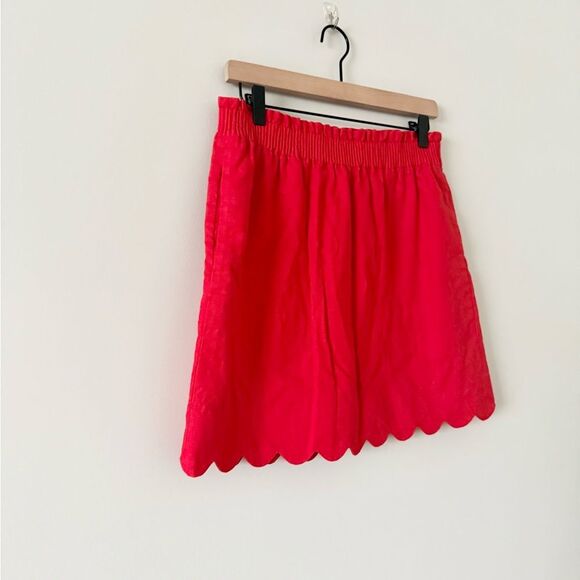 J. Crew Linen Cotton Blend Pull on Skirt with Scallop Edge in Red Size 8 - Picture 2 of 6